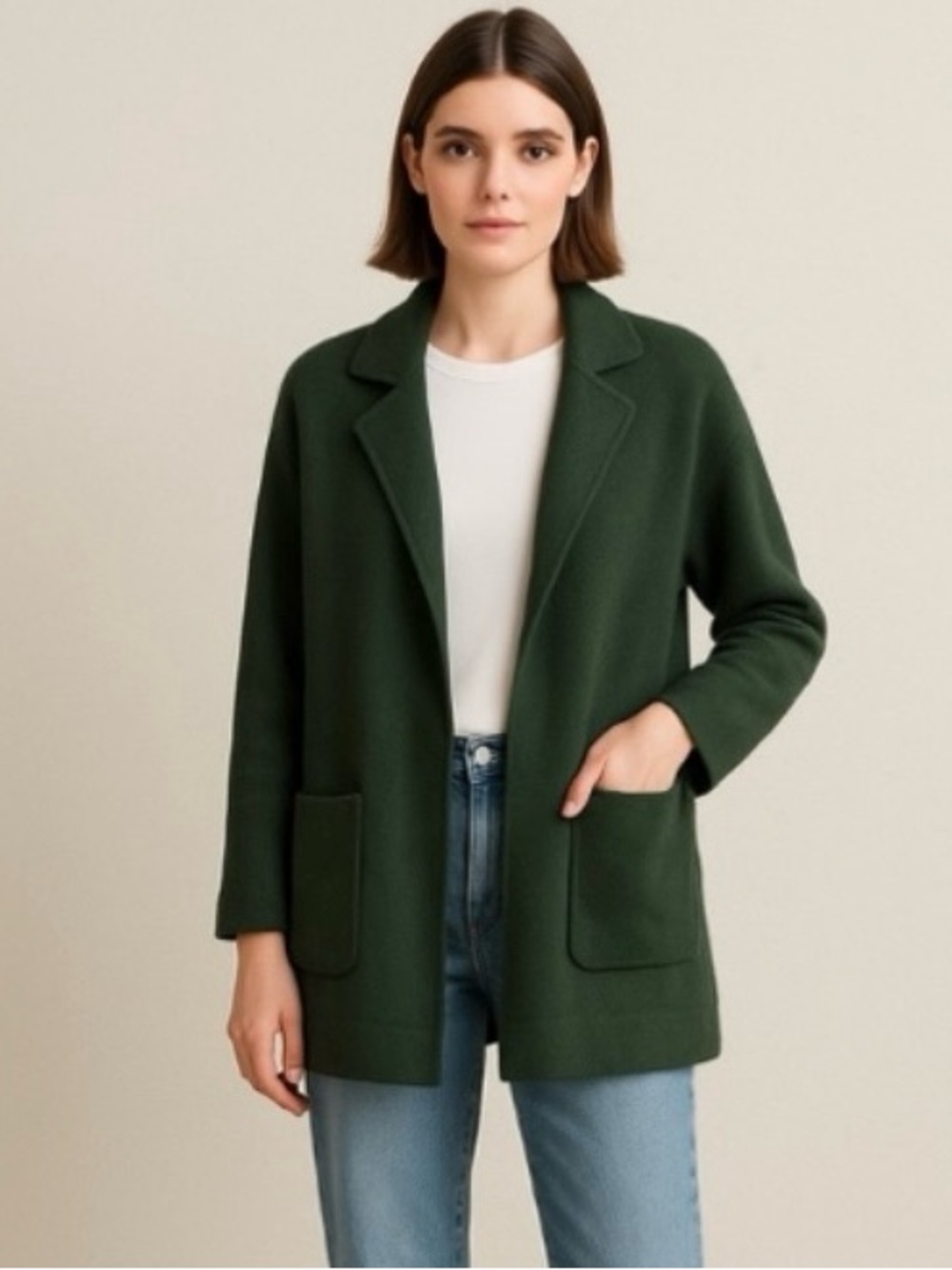 Thread & Supply Open Front Cardigan Hunter Forest Green Fall Sweater Sz L Cozy
